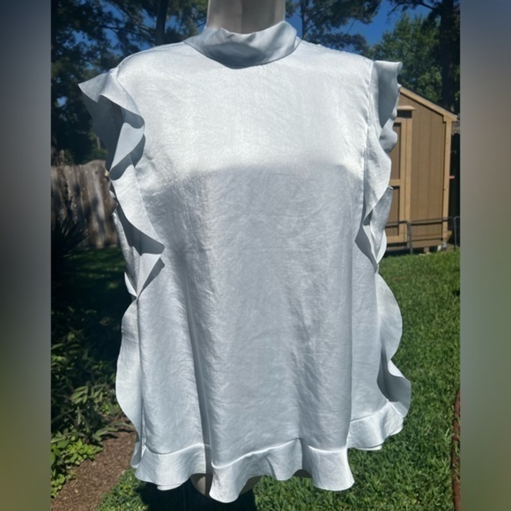 ▶️ VALENTINO RED ◀️ Dusty blue Fluido Satin ruched top. Talle 44.  Medium
